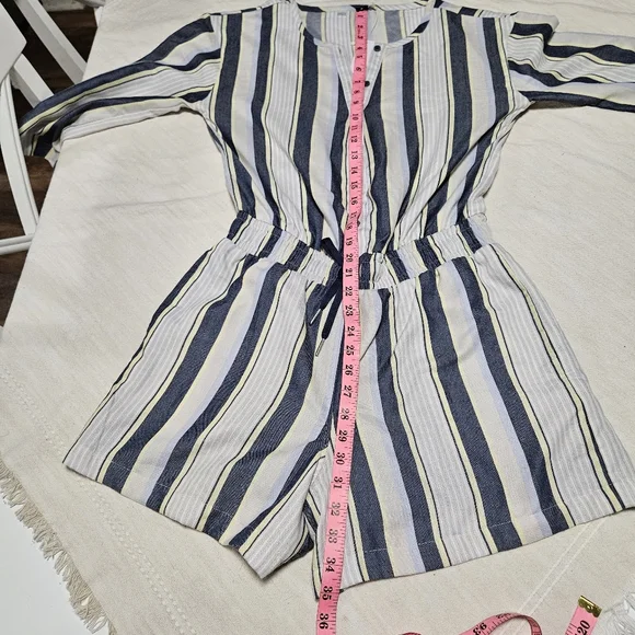 NWT Travis Matthew LUCKY LOO Navy stripe romper With Pockets! Sz S - Picture 12 of 14